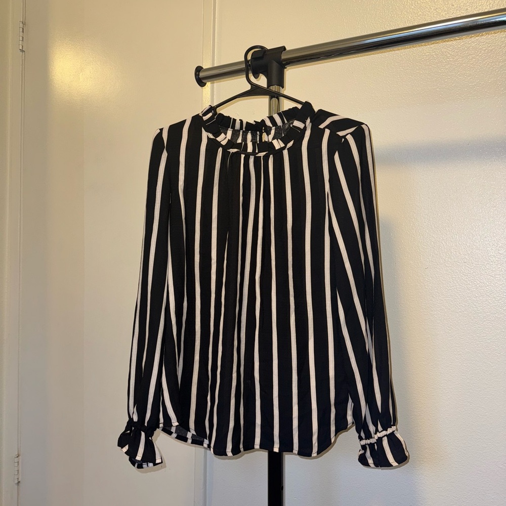 Adrianna Papell Black and White Striped Blouse